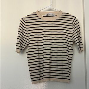 Zara Black and Cream Striped Top